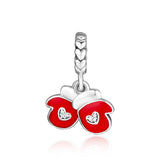 925 Sterling Silver Glove Dangle Charm, Berry Red Enamel DIY Charms Bracelets
