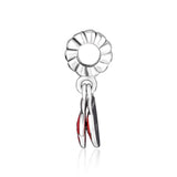925 Sterling Silver Glove Dangle Charm, Berry Red Enamel DIY Charms Bracelets