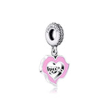 925 Sterling-Silver-Jewelry Mom Love Charms Pink Enamel