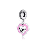 925 Sterling-Silver-Jewelry Mom Love Charms Pink Enamel