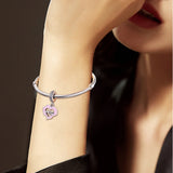 925 Sterling-Silver-Jewelry Mom Love Charms Pink Enamel