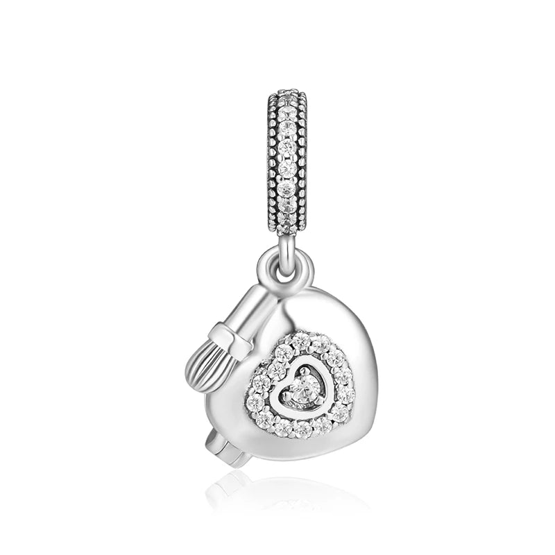 925 Sterling Silver Pink Enamel Powder Box Charm DIY