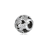 925 Sterling Silver Openwork Stars Charm Clear CZ