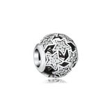 925 Sterling Silver Openwork Stars Charm Clear CZ