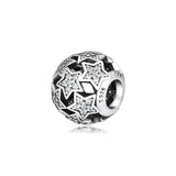 925 Sterling Silver Openwork Stars Charm Clear CZ