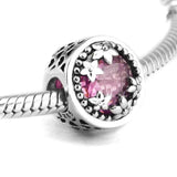 925 Sterling Silver Pink Daisy Bead Charm for Bracelets