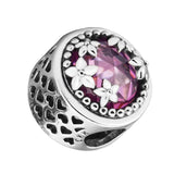 925 Sterling Silver Pink Daisy Bead Charm for Bracelets