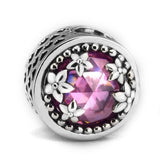 925 Sterling Silver Pink Daisy Bead Charm for Bracelets