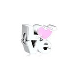 925 Sterling Silver Pink Love Charm for Bracelets