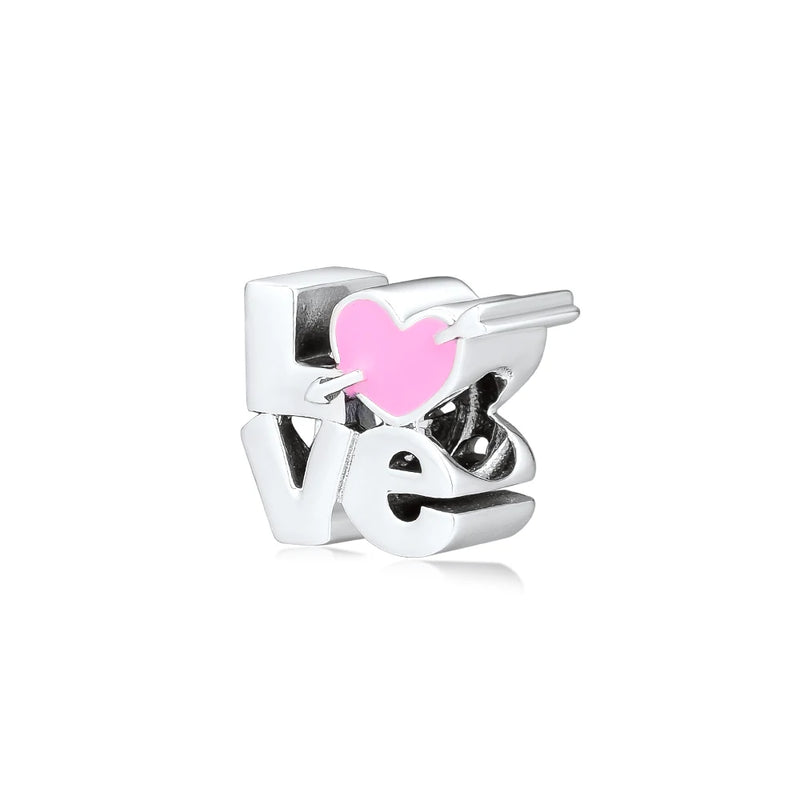 925 Sterling Silver Pink Love Charm for Bracelets