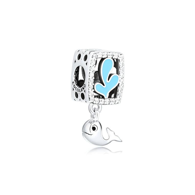 925 Sterling Silver Blue Enamel Dolphin Charm for Bracelet DIY