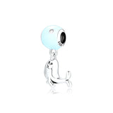 925 Sterling Silver Playing Seal Dangle Charms Blue Enamel DIY