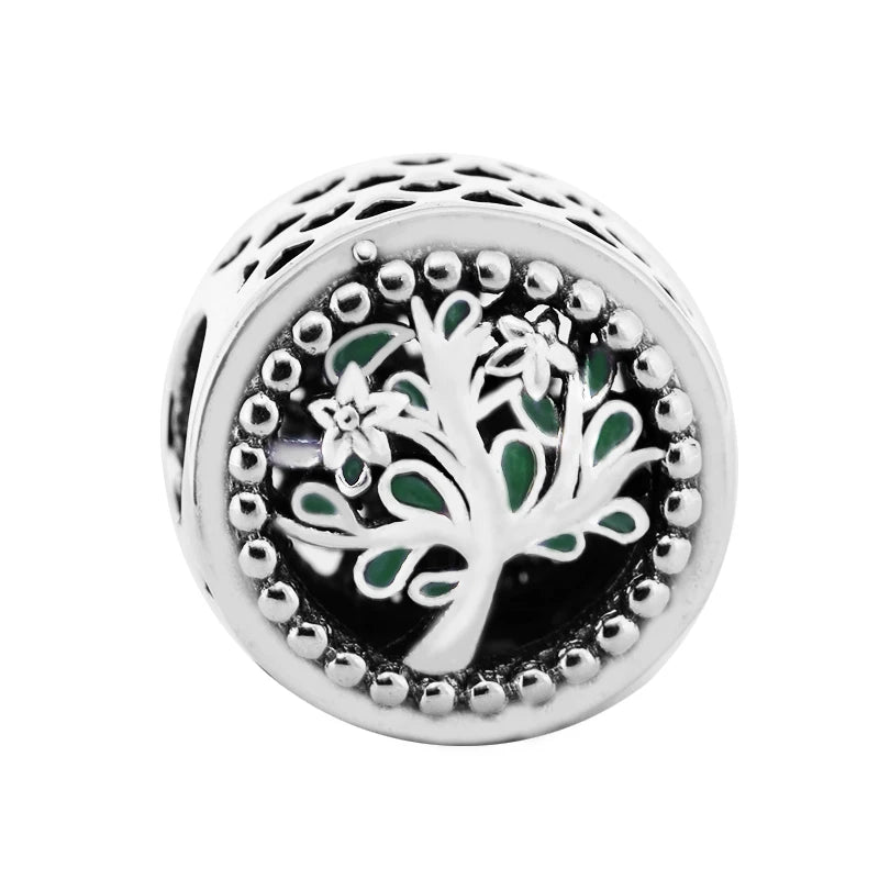 925 Sterling Silver Radiant Tree Heart Beads DIY Charm Bracelets
