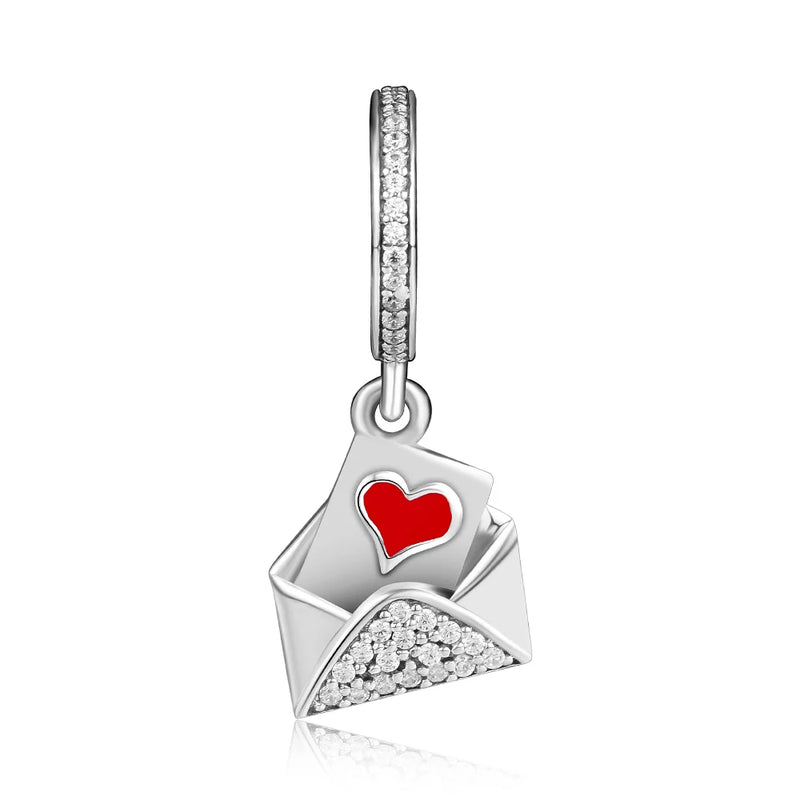 925 Sterling Silver Lover Hanging Charm Red Enamel DIY
