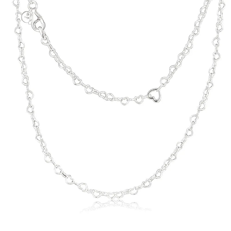 925 Silver Joined Hearts Necklace Women Fine Jewelry