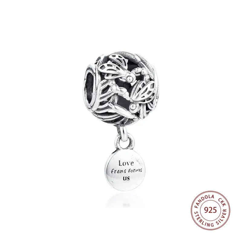 925 Sterling Silver Dragonfly Love Charms Beads for Bracelet DIY Jewelry Making