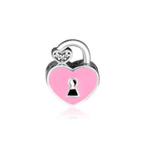 925 Silver Pink Enamel Padlock Charm for Bracelets - DIY Jewelry Making