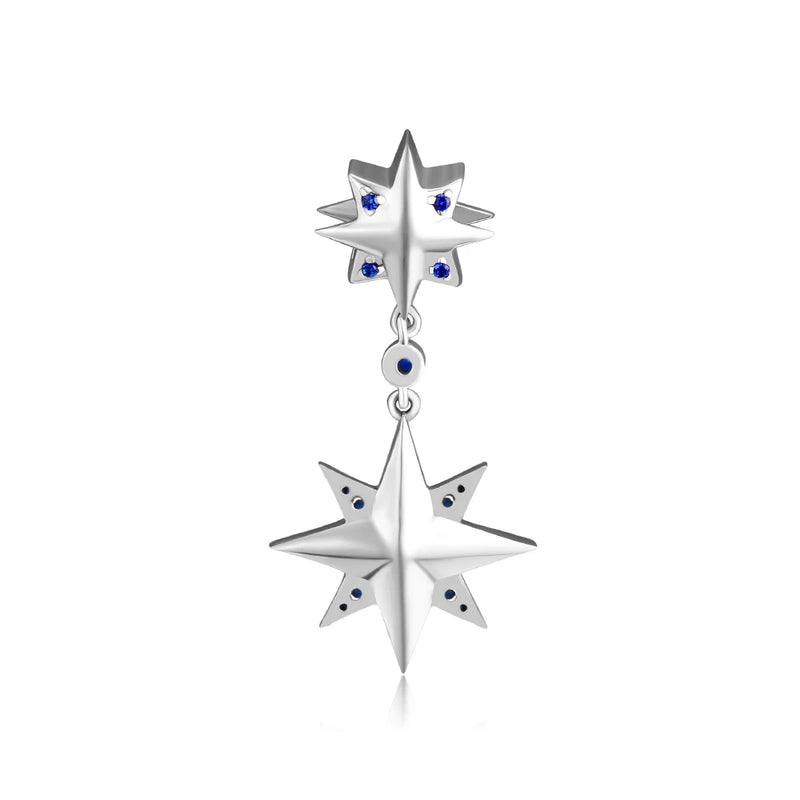 925 Sterling-Silver Pave Wishing Star Dangle Charm Blue Enamel