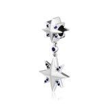 925 Sterling-Silver Pave Wishing Star Dangle Charm Blue Enamel