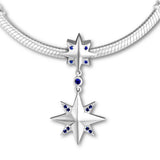 925 Sterling-Silver Pave Wishing Star Dangle Charm Blue Enamel