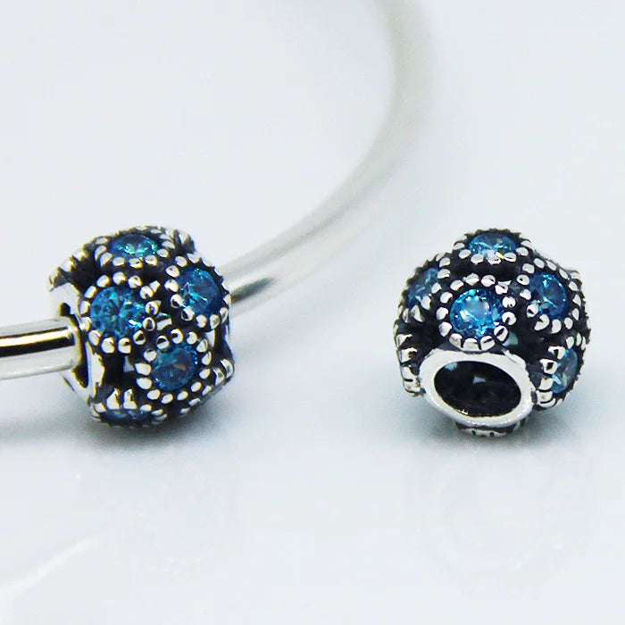 925 Silver Openwork Sparkling Circles Charm Beads for Bracelets