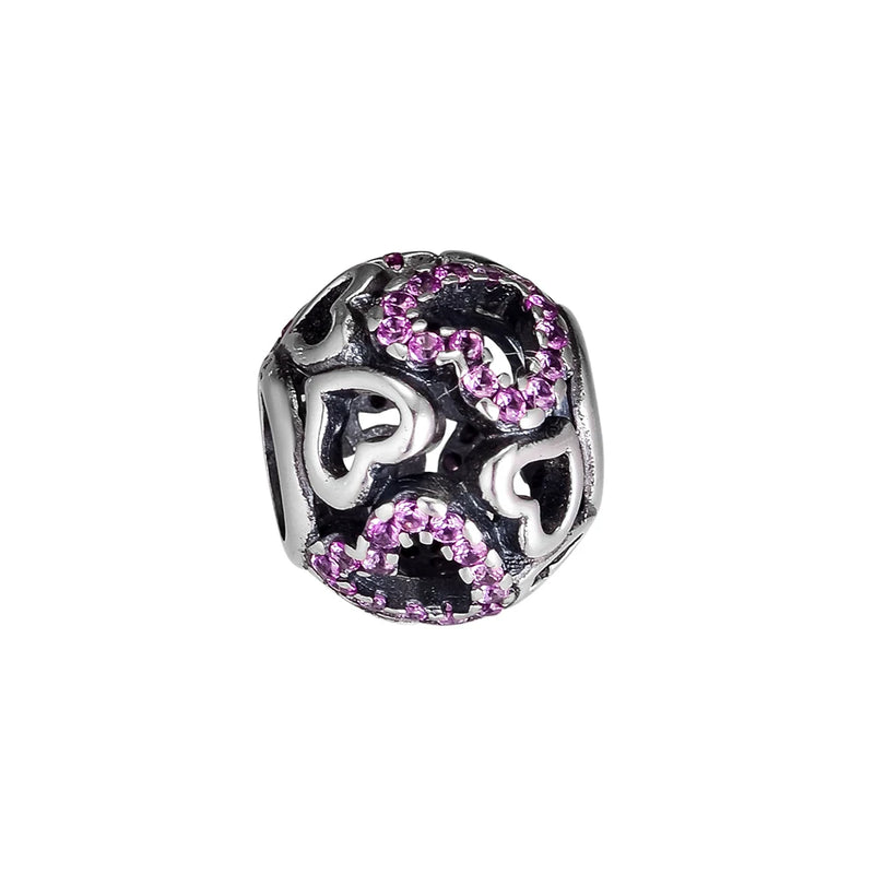 925 Sterling Silver Beads Falling in Love Fancy Pink Charms Beads