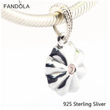 925 Silver Blooming Dahlia Cream Enamel Pink Crystal Charms Beads Bracelets