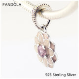 925 Silver Blooming Dahlia Cream Enamel Pink Crystal Charms Beads Bracelets