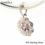 925 Silver Blooming Dahlia Cream Enamel Pink Crystal Charms Beads Bracelets
