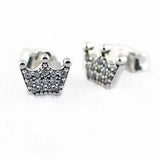 925 Silver Enchanted Crowns Stud Earrings Women Original Jewelry