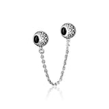 925 Silver Heart Safety Chain Charms for Bracelet Beads
