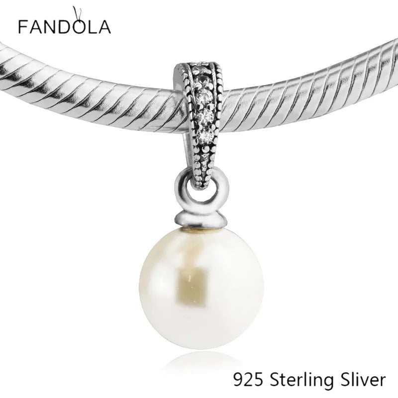925 Silver Freshwater Pearl Charms Beads Fits Bracelets & Bangle