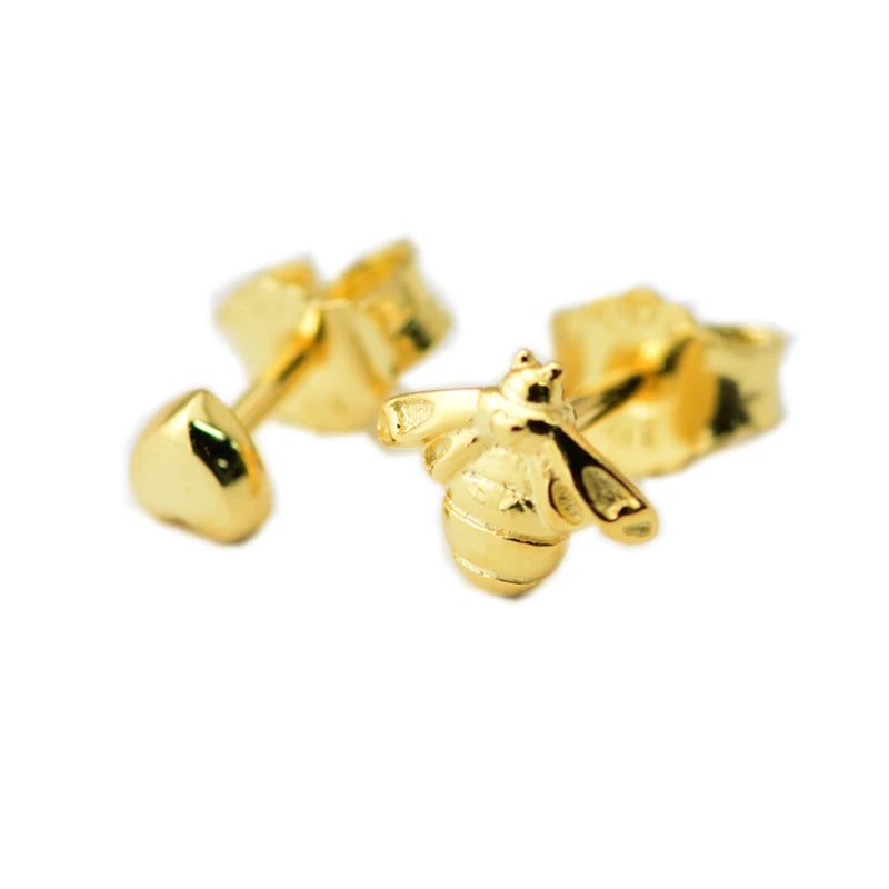 925 Silver Gold-Plated Heart & Bee Stud Earrings DIY Jewelry Making
