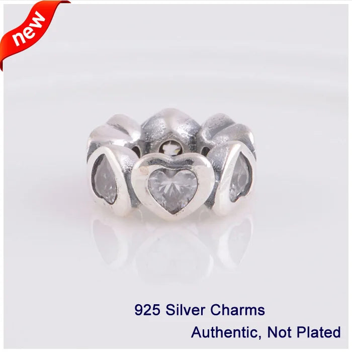 925 Sterling Silver Heart Love Charms Beads For Bracelets & Bangle