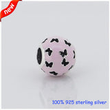 925 Silver Abstract Light Pink Enamel Butterfly Bead for Bracelets