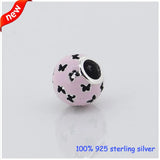 925 Silver Abstract Light Pink Enamel Butterfly Bead for Bracelets