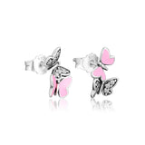 925 Silver Fluttering Butterflies Stud Earrings for DIY Women