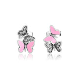 925 Silver Fluttering Butterflies Stud Earrings for DIY Women