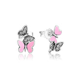 925 Silver Fluttering Butterflies Stud Earrings for DIY Women