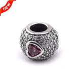 925 Sterling Silver Heart Pave Charms Beads for Bracelets
