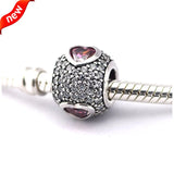 925 Sterling Silver Heart Pave Charms Beads for Bracelets