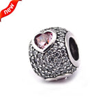 925 Sterling Silver Heart Pave Charms Beads for Bracelets