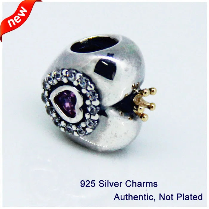 925 Silver Heart Crown Pink Beads for Bracelets