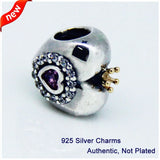 925 Silver Heart Crown Pink Beads for Bracelets