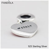 925 Sterling Silver Heart Flag Green Red Beads for Bracelets