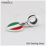 925 Sterling Silver Heart Flag Green Red Beads for Bracelets