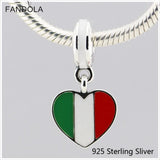 925 Sterling Silver Heart Flag Green Red Beads for Bracelets