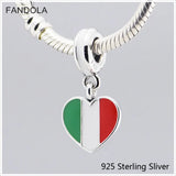 925 Sterling Silver Heart Flag Green Red Beads for Bracelets