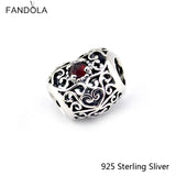 925 Silver January Signature Heart Garnet Charms Beads Fits Bracelets