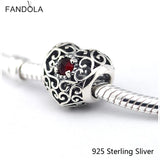 925 Silver January Signature Heart Garnet Charms Beads Fits Bracelets